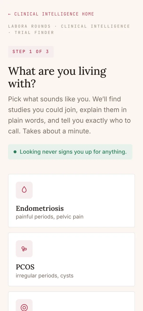 Trial Finder, on a phone